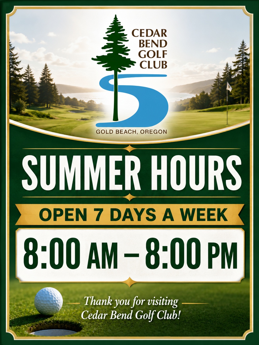Cedar Bend Golf Course summer hours